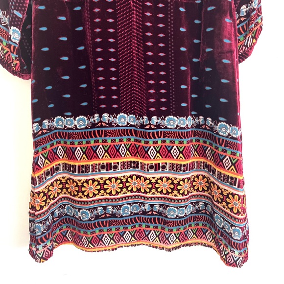 JOHNNY WAS Hania Velvet Burgundy w Multicolor Embroidery Tunic Mini Dress Sz XS - Picture 11 of 16